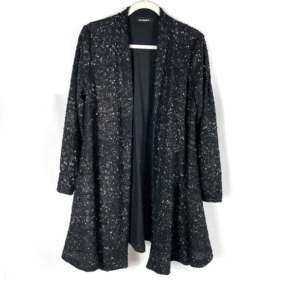 Alembika Coco Evening Jacket Black Shimmer Cardigan Open Front Sz M US - Picture 1 of 8